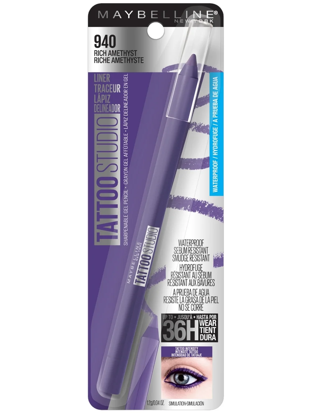 Maybelline Tattoo Studio Waterproof Eyeliner Pencil, 940 Rich Amethyst
